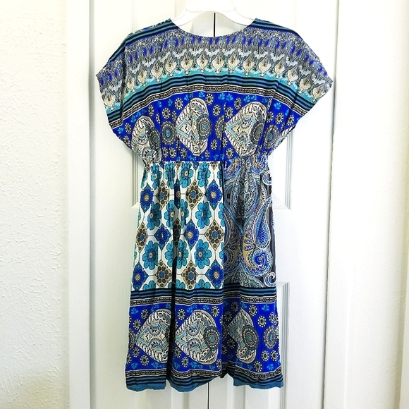 Blue Floral Multi Print VNeck Dress - Picture 2 of 13